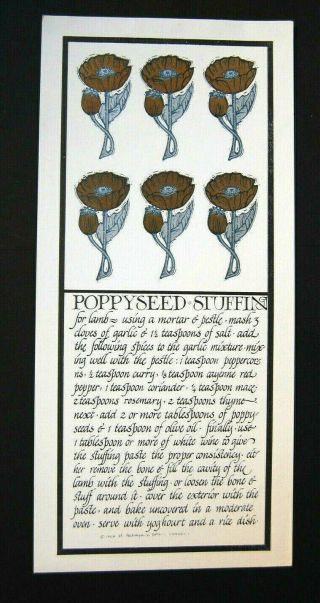 1968 David Lance Goines Alice Waters Poppyseed Stuffing Print From 30 Recipes