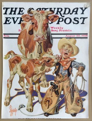 Saturday Evening Post Cover August 20,  1938 Little Cowboy Takes A Licking