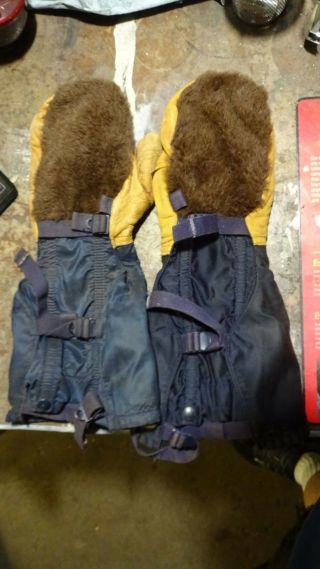 Us Air Force Flight Crew N - 4a Leather Gloves \ Mittens With Wool Lining 1950 