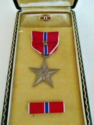 Usmc - Marine Corp - Us Navy Bronze Star Medal - Ribbon - Pin - Combat V - Coffin Box