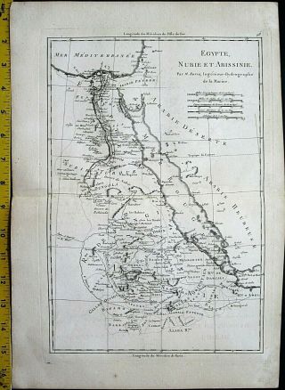 Map Of Egypt,  Nubia,  Abyssinnia,  The Red Sea,  Etc,  Bonne,  Engrav.  1787