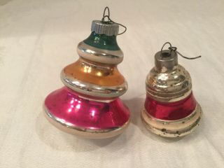 Vintage Shiny Brite Bell Shaped Glass Christmas Ornaments,  Usa Pink Green Yellow