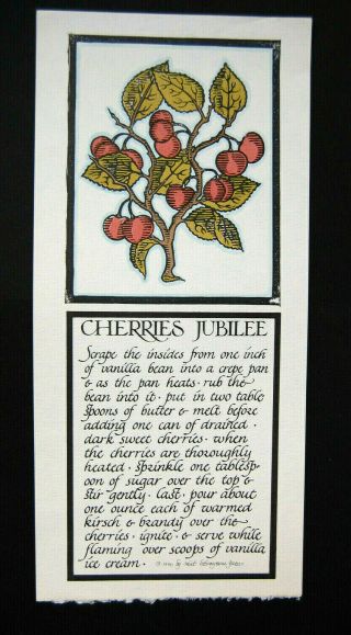 1970 David Lance Goines Alice Waters Cherries Jubilee Print From 30 Recipes