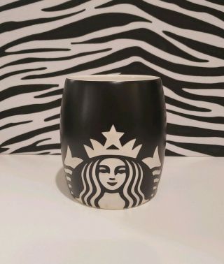 Starbucks Coffee Cup Black & White Ceramic Etched Mermaid Star & Crown Mug 2011