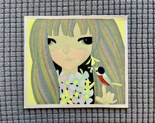 Shuzo Ikeda Japanese Woodblock Print - 1989,  Girl With Bird