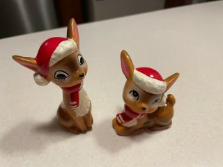 1 Vintage Set Of 2 Ceramic Christmas Deer