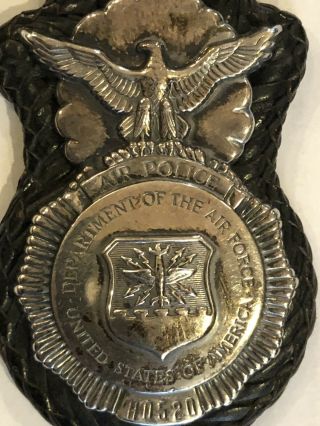 Vintage Usaf Air Police Badge With Leather Mounting Obsolete