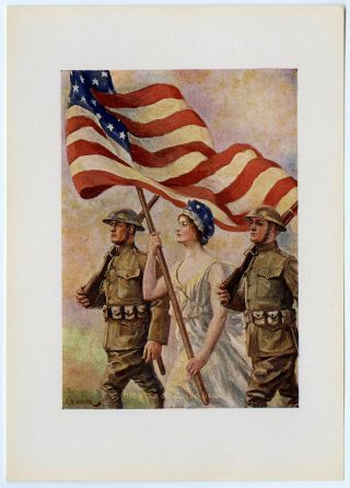 Vintage F.  R.  Harper Wwi Patriotic Print The Star Spangled Banner Lady Liberty