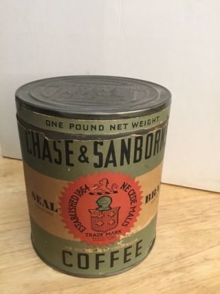 Vintage Chase And Sanborn’s Seal Brand Feb 14th Paper Label 1 Lb Coffee Tin Can