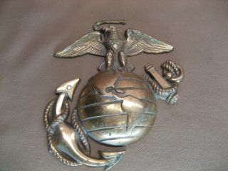 Vintage Usmc Marines Large 7 " 2 Lb Brass Emblem Eagle Globe Anchor Wall Plaque