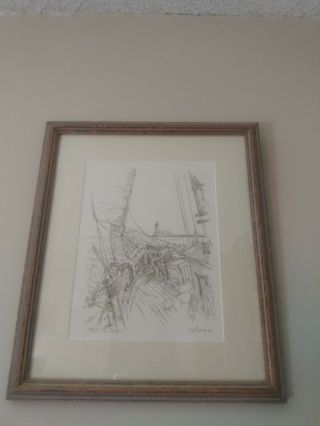 Scott Kennedy Signed Pen Or Pencil Drawing.  Swift Of Ipswich Sail Ship