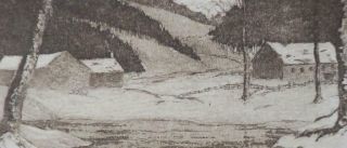 Edwin S.  Clymer Pencil Signed Etching Rural Landscape,  Creek,  Barns,  snow 2