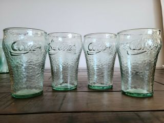 Set Of 4 Enjoy Coca Cola Coke Dimpled Green Glasses 6 Oz Indiana Glass