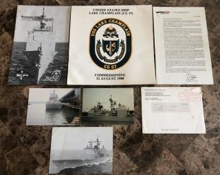 Uss Lake Champlain Cg 57 Commissioning Program 1988 W/ Invitation Letter & Pics