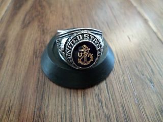U.  S Navy Military Ring Sapphire Crystal U.  S Made Size 11 Rhodium Electroplate