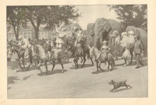 Circus,  Clowns,  Elephants,  Ponies,  A.  B.  Frost,  Vintage,  1904 Antique Art Print,