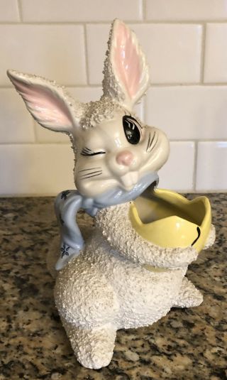 Vintage Hand Painted Ceramic Winking Easter Bunny Figurine