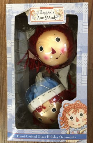 Kurt Adler Raggedy Ann & Andy Hand Crafted Glass Ornaments