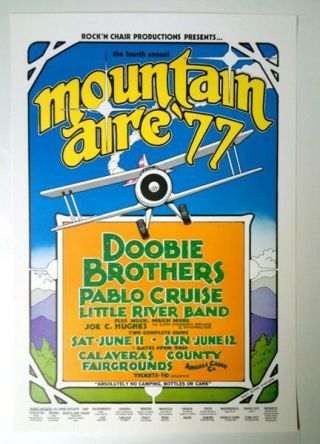 Mountain Aire 1977 Concert Poster Doobie Brothers Little River Band Pablo Cruise
