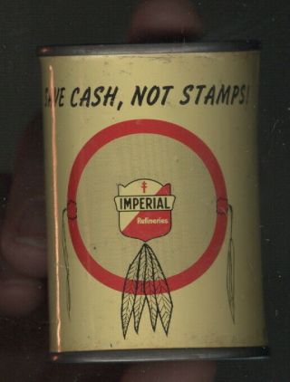 Old Tin Litho Bank Advertising Imperial Gas & Oil,  Copper Bonus Savings