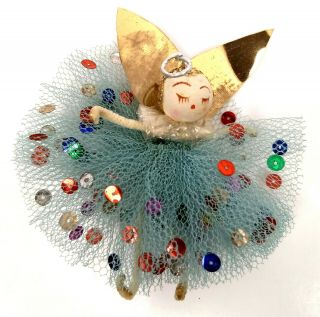 Vintage Pipe Cleaner Angel Fairy Ballerina Tulle Sequins Christmas Tree Ornament