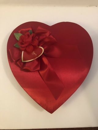 Valentine Heart Shaped Chocolate Candy Box Red Satin W/red Bow