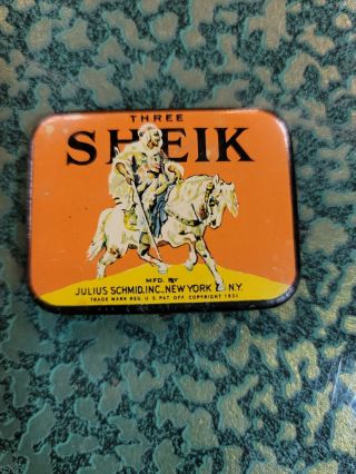 Three Sheik Condom Tin Vintage 1931 Colorful Advertising.  Prophylactic