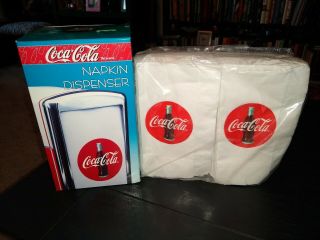Vtg 1992 Box Coca Cola Diner Napkin Dispenser & Coke Napkins Xmas
