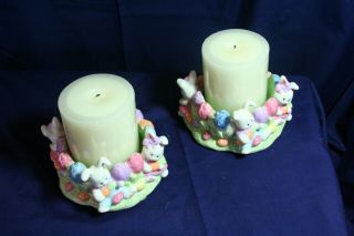 Ceramic Bunny And Easter Eggs Candle Holders And Candles
