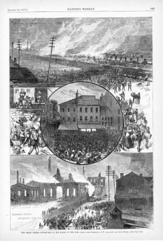 The Great Strike - Pittsburgh In The Hands Of The Mob - Trains - Buildings - 1877