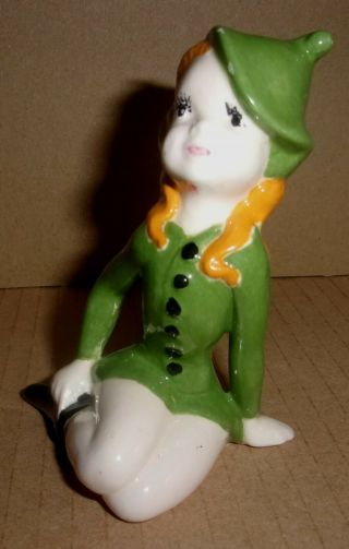 Vintage 1974 Girl Pixie Elf Figurine Green Ceramic Holland Mold Well Done 2