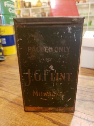 Early J.  G.  Flint Coffee Tin Can W Lid 1 Lb One Pound Milwaukee Wi Star Rough