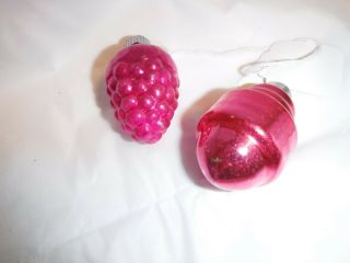 2 Vtg Small Shape Xmas Ornaments Feather Tree Japan Pink Grapes And Another