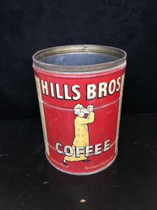 Vintage Rustic HILLS BROS COFFEE Tin Can 2 lbs Red Can Brand keywind 2
