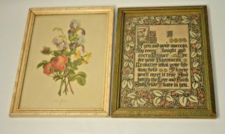 Pair Framed Prints Vtg Jl Prevost Botanical Flower 1925 Buzza Motto Proud Of Son