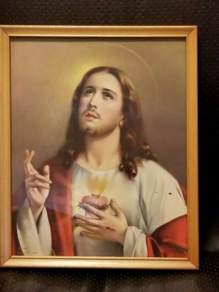 Vintage Sacred Heart Of Jesus And Immaculate Heart Of Mary Framed Lithographs