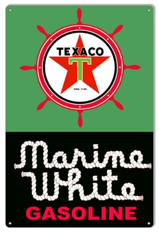 Vintage Antique Style Metal Sign Texaco Marine White Gas 12x18
