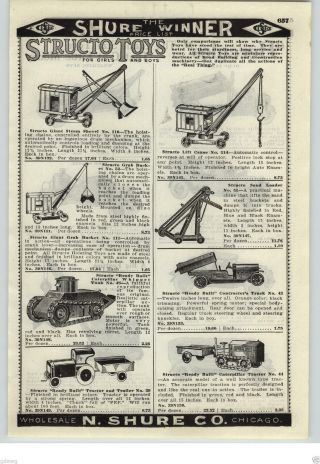 1926 Paper Ad Structo Toy Giant Steam Shovel Lift Crane Whippet Tank Hercules