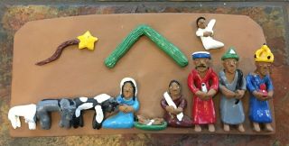 Ceramic Brazilian Handmade Clay Nativity Scene Plaque Signed By The Artist