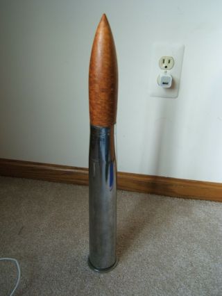 40 Mm Shell Casing / Wood Top Lathed To Complete Missile / Glazed Shell / Mk3