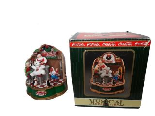 Coca Cola Music Box Santas Soda Fountain With Movement - 1994