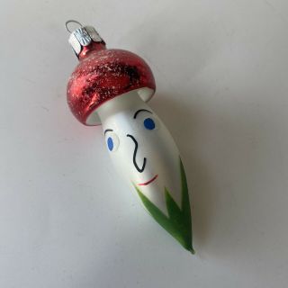 Vintage Glass Mushroom Ornament Anthropomorphic With Face Czech Republic 4”