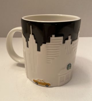 Starbucks 2012 York City 3 - D Relief Collector Series Mug Black White Taxi