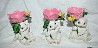 Estate Easter Decor: Set Of (3) Long Earred Bunnies For Decor Or Egg Holders Wow
