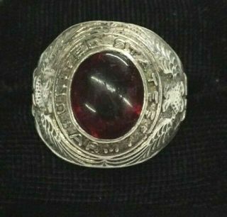 Vintage Us Army Sterling Silver Red - Stone Ring - Size 10.  25