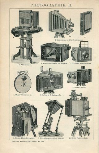 1895 Old Photo Cameras Photography Antique Engraving Print