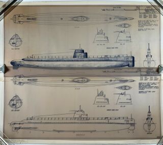 Vintage Us Navy Uss Tang Ss - 563 Wiswesser Submarine Drawings & Transparent Plans