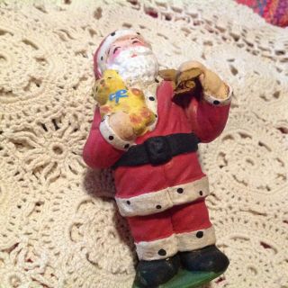 Vintage Paper Mache Santa St Nick With Sack Teddy Ornament Italy