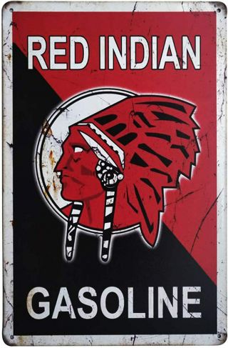 Red Indian Gasoline Oil Gas Garage Auto Shop Rustic Retro Metal Sign 8 X 12