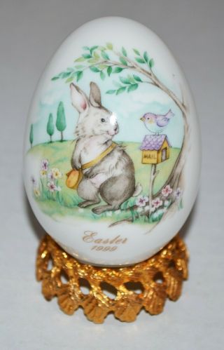 Noritake Easter Egg 1999 Rabbit Looking At A Bird On The Mail Box In The Woods